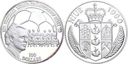 630 100 Dollars, Silber, 1990, Franz Beckenbauer, 5 Oz, 999er Silber, 155,55 G, KM 73, Schön 57, In Kapsel, Mit Zertifik - Niue