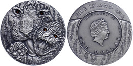 637 1 Dollar, 2013, Tiger, 1 Unze Silber, Antik Finish, Mit Swarovski, Etui Mit OVP Und Zertifikat, St. Auflage Nur 999  - Niue