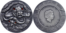 647 1 Dollar, 2014, Büffel, 1 Unze Silber, Antik Finish, Mit Swarovski, Etui Mit OVP Und Zertifikat, St.  Auflage Nur 50 - Niue