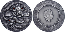648 1 Dollar, 2014, Büffel, 1 Unze Silber, Antik Finish, Mit Swarovski, Etui Mit OVP Und Zertifikat, St. Auflage Nur 500 - Niue