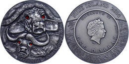649 1 Dollar, 2014, Büffel, 1 Unze Silber, Antik Finish, Mit Swarovski, Etui Mit OVP Und Zertifikat, St. Auflage Nur 500 - Niue