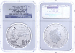 653 2 Dollars, 2014, 80 Jahre Donald Duck, In Slab Der NGC Mit Der Bewertung PF 70 Ultra Cameo, Early Releases. - Niue