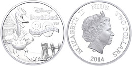 656 2 Dollars, 2014, Disney - Donald Duck, 1 Unze Silber, Etui Mit OVP Und Zertifikat, PP. Auflage Nur 10.000 Stück.  PP - Niue