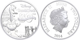 657 2 Dollars, 2014, Disney - Donald Duck, 1 Unze Silber, Etui Mit OVP Und Zertifikat, PP. Auflage Nur 10.000 Stück.  PP - Niue