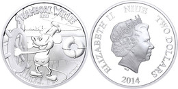 660 2 Dollars, 2014, Disney Steamboat Willie - Mickey Mouse, 1 Unze Silber, Etui Mit OVP Und Zertifikat, PP. Auflage Nur - Niue