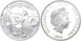 661 2 Dollars, 2014, Disney Steamboat Willie - Mickey Mouse, 1 Unze Silber, Etui Mit OVP Und Zertifikat, PP. Auflage Nur - Niue