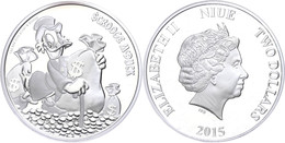 679 2 Dollars, 2015, Disney - Dagobert Duck, 1 Unze Silber, Etui Mit OVP Und Zertifikat, PP. Auflage Nur 10.000 Stück.   - Niue
