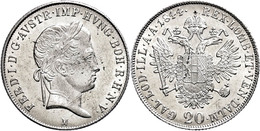 705 20 Kreuzer, 1844, M, Ferdinand I., J. 244, Kl. Kratzer, Vz-st.  Vz-st - Oesterreich