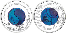 742 2 Dollars, 2013, 30 Jahre Panda, 999er Silber, Niob, Etui Mit Zertifikat, PP, Auflage Nur 1.000 Stück.  PP - Palau