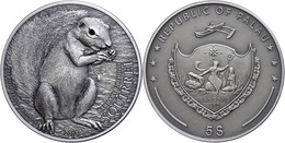 746 5 Dollars, 2013, Graues Eichhörnchen, 1 Unze Silber, Antik Finish, Mit Swarovski, Etui Mit OVP Und Zertifikat, St. A - Palau