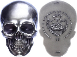 759 5 Dollars, 2016, Skull No. 1 - Totenkopf, Ultra High Relief, 1 Unze Silber, Etui Mit OVP Und Zertifikat, St. Auflage - Palau