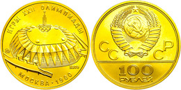 772 100 Rubel, Gold, 1979, Olympiade In Moskau 1980 - Sporthalle "Druschba", Fb. 190, In Kapsel Und Originaletui, St.  S - Russland