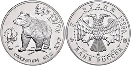 777 3 Rubel, Silber, 1993, Schützt Unsere Welt-Braunbär, Parch. 1008, In Kapsel, PP. Auflage 5000 Exemplare!  PP - Russland