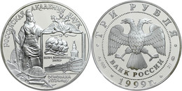 779 3 Rubel, Silber, 1999, 275 Jahre Russische Akademie Der Wissenschaften, Parch. 1073, In Kapsel, Am Rand Minimal Ange - Russia