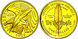 834 5 Dollars, Gold, 1987, Verfassung, KM 221, In Kapsel, PP.  PP - Sonstige & Ohne Zuordnung