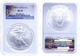 850 Dollar, 2008, W, Silver Eagle, In Slab Der NGC Mit Der Bewertung MS70, Purple Heart Label. - Sonstige & Ohne Zuordnung