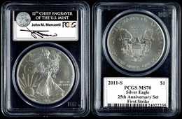 853 Dollar, 2011, S, Silver Eagle, In Slab Der PCGS Mit Der Bewertung MS70, 25. Jubiläum Set, First Strike, John M. Merc - Sonstige & Ohne Zuordnung