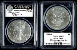 854 Dollar, 2011, S, Silver Eagle, In Slab Der PCGS Mit Der Bewertung MS70, 25. Jubiläum Set, First Strike, John M. Merc - Sonstige & Ohne Zuordnung