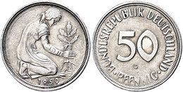 1069 50 Pfennig, 1950, G, Bundesrepublik Deutschland, 180° Stempeldrehung, Kratzer, Ss+., Katalog: J. 384 - Sonstige & Ohne Zuordnung