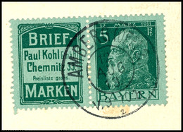 1309 "Briefmarken Paul Kohl" + 5 Pfg, Waagerechter Zusammendruck, Tadellos Gestempelt "AMBERG" Auf Kabinettbriefstück, F - Other & Unclassified