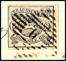 1334 3 Sgr. Schwarz Auf Mattrosa, Farbfrisch, Allseits Voll- Bis Breitrandig Auf Briefstücke, Gestempelt "9", Luxus, Gep - Sonstige & Ohne Zuordnung
