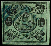 1337 1/2 Gr. Schwarz Auf Grün Mit Rostrechteckstempel "37", Allseits Voll- Bis Breitrandig, Etwas Erhöht Gepr. Lange BPP - Sonstige & Ohne Zuordnung