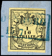 1403 1/10 Th. Tadellos Auf Briefstück, Gepr. Brettl BPP, Mi. 120.-, Katalog: 4a BS - Oldenburg