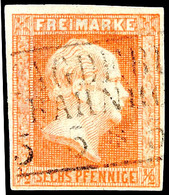 1436 1/2 Sgr. Rotorange, Voll- Bis Breitrandig, Klarer Ra3 MAGDEBURG/BAHNHOF, Kabinett, Gepr. Flemming BPP, Mi. 70.-, Ka - Other & Unclassified