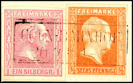1439 1/2 Silbergroschen Orange 1. Ausgabe In MiF Mit 1 Sgr. Rosa 3. Ausgabe, Jeweils Allseits Vollrandig Auf Schönem Kab - Sonstige & Ohne Zuordnung
