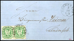 1488 1 Kreuzer Grün, Waagerechtes Paar Als Portogerechte Frankatur Auf  Brief Von "HEBERSTADT 2 10 (1867)" Nach Lindenfe - Other & Unclassified