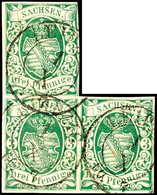 1503 3 Pfennig Wappen Grün, Spätere Auflage, Dreierblock Mit Allseits Voll- Bis Breitrandigem Schnitt Außer Idee Rechts  - Sonstige & Ohne Zuordnung