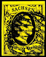 1504 3 Neugroschen Schwarz Auf Mittelolivgelb, Voll- Bis Breitrandig, Mit 2. Chemnitzer Versuchsstempel (Vollgitter Mit  - Sonstige & Ohne Zuordnung