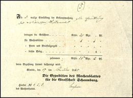 1524 "Rinteln", Ortsvordruck Auf Quittung, Ausgestellt Von Der Expedition Des Wochenblatts Der Grafschaft Schaumburg, U. - Other & Unclassified