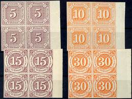 1550 5 Und 10 Sgr Sowie 15 Und 30 Kr Je Im Viererblock Vom Rechten Bogenrand Tadellos Postfrisch, Mi. Ca. 160.-, Katalog - Sonstige & Ohne Zuordnung