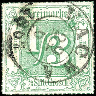 1573 1/3 Sgr. Dunkelgelblichgrün Farbig Durchstochen, Ideal Zentrisch Gestempelt Mit K2 VACHA 29 6 (1867), Kleine Durchs - Sonstige & Ohne Zuordnung