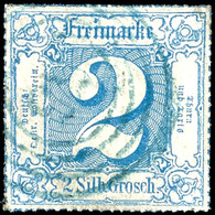 1576 2 Sgr. Mittelblau Farbig Durchstochen, Zentrisch Gestempelt Mit Blaugrünem Vierringstempel 55 Von Obernkirchen, All - Sonstige & Ohne Zuordnung