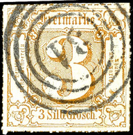 1577 3 Sgr. Ocker Farbig Durchstochen, Zentrisch Gestempelt Mit Vierringstempel 31 Von Bad Hersfeld, Allseits Vollständi - Sonstige & Ohne Zuordnung