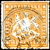 1638 18 Kreuzer Orangegelb Gestempelt "GOEPPINGEN 15. FEB. 1868" Rechte Untere Ecke Repariert Und Leichte Oxydationsspur - Sonstige & Ohne Zuordnung