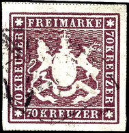 1647 70 Kreuzer Braunlila, Bogenfeld 4,  Vollrandig Mit Trennungslinien Oben Und Unten, Gestempelt Mit Schwarzem Fächers - Sonstige & Ohne Zuordnung