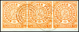 1711 1/2 Gr. Orange, Durchstochen, Waager. Dreierstreifen Auf Briefstück Mit Entwertung Durch Dänischen Dreiring-Nummern - Sonstige & Ohne Zuordnung
