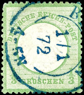 1740 1/3 Gr. Kleiner Brustschild Gelblichgrün, Zentrisch Gestempelt Mit Glasklarem Blauen Ersttags-Stempel BERLIN 1/1 72 - Sonstige & Ohne Zuordnung