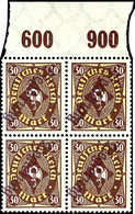 2613 30 M. Deutsches Reich Mit Violettem Handstempelaufdruck In Type II, 4er-Block Mit Plattendruck-Oberrändern, Aufdruc - Sonstige & Ohne Zuordnung