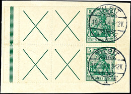 2680 Germania 1912, X+5 Pf. Heftchenblatt Mit Durchgezähntem Rand Mit Durchgehender Strichleiste Auf Briefstück, Jede Ma - Sonstige & Ohne Zuordnung