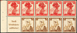 2703 Trachten 1935, 3+12 Pf., Heftchenblatt Nicht Durchgezähnt Mit Passerkreuz Neben Feld 1, Postfrisch, Mi. 135,-, Kata - Sonstige & Ohne Zuordnung