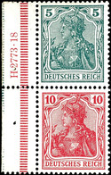 2706 Germania 1917/18, Senkrechter Zusammendruck 5 Pfg + 10 Pfg Kriegsdruck Mit Durchgezähntem Heftchenblattrand Und HAN - Other & Unclassified