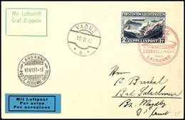 2838 1931, Fahrt Vaduz-Lausanne, Brief Mit 2 Fr. Zeppelin, Katalog: 110B BF - Sonstige & Ohne Zuordnung