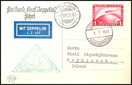 2840 1930, Islandfahrt, Bordpost, Fotokarte Mit 1 RM. Zeppelin Vom LUFTSCHIFF GRAF ZEPPELIN 1.7.1931 Nach Reykjavik Mit  - Sonstige & Ohne Zuordnung