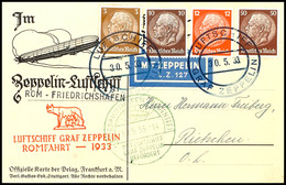 2868 1933, Italienfahrt, Bordpost Von Der Rückfahrt, Fotokarte Mit 3, 10, 12 Und 25 Pfg Hindenburg Vom LUFTSCHIFF GRAF Z - Sonstige & Ohne Zuordnung