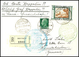 2871 Italienfahrt 1933, Italienische Post, R-Karte Mit 5 L. Zeppelinmarke Und 25 C. Freimarke Mit Postsonderstempel ROMA - Sonstige & Ohne Zuordnung