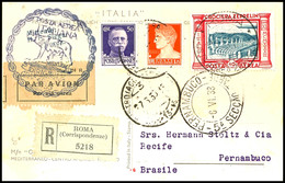 2873 Italienfahrt 1933, Italienische Post, R-Bildpostkarte Mit 10 L. Zeppelinmarke Und Zusatzfrankatur Mit Postsonderste - Sonstige & Ohne Zuordnung